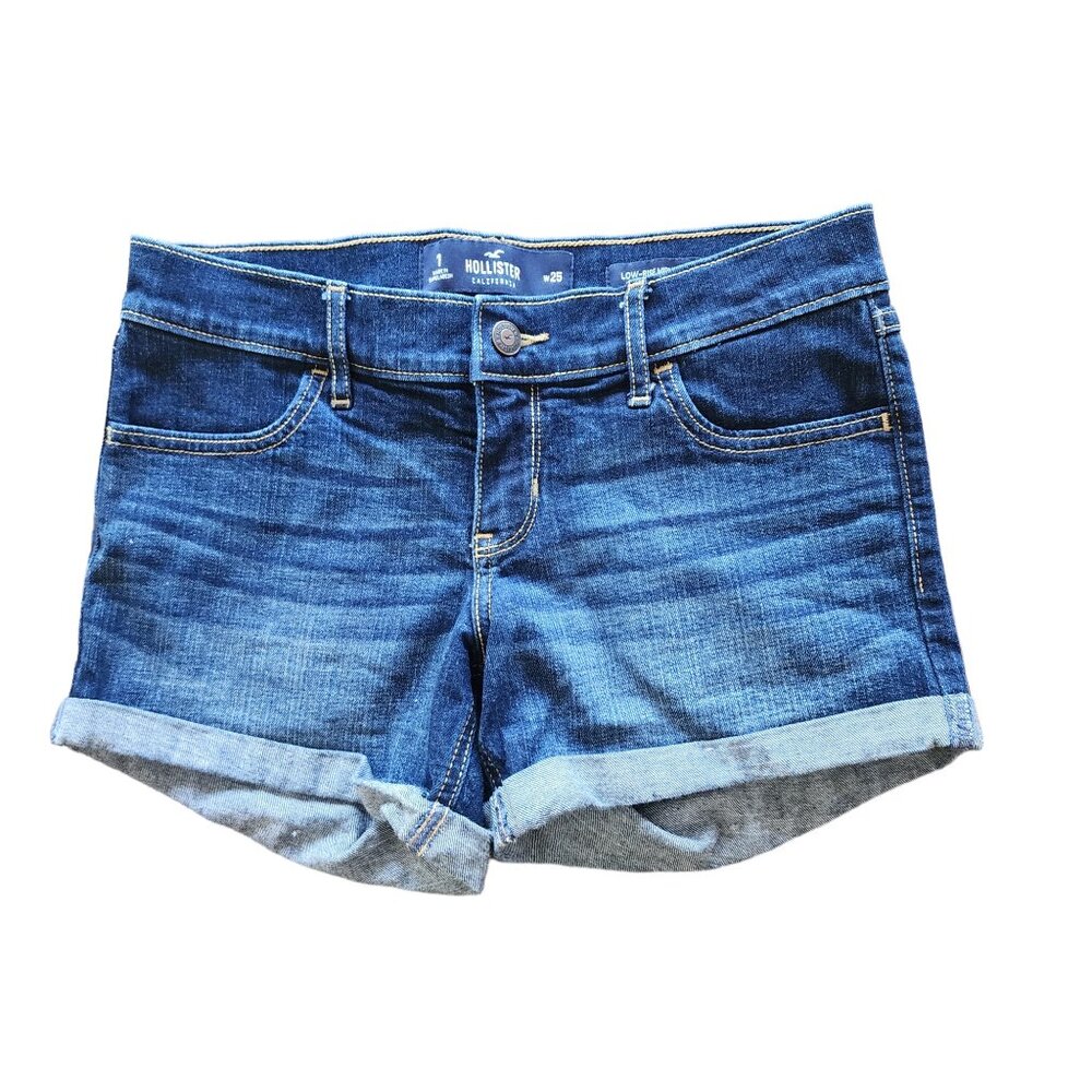 Hollister Low Rise Jean Midi Shorts Size 1 Cuffed Dark Wash